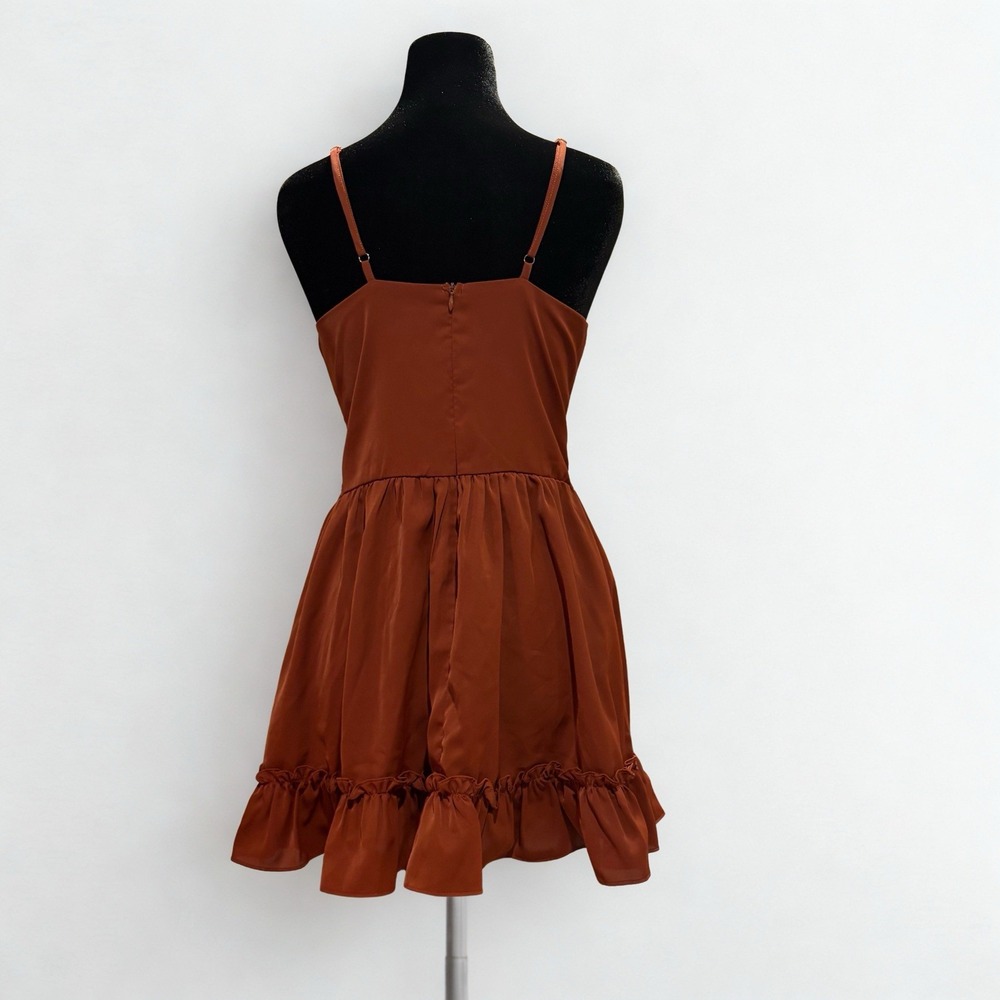 Cider Hollow Out Mini Dress Size Small Baby Doll Ruffle Burnt Orange - Picture 3 of 5